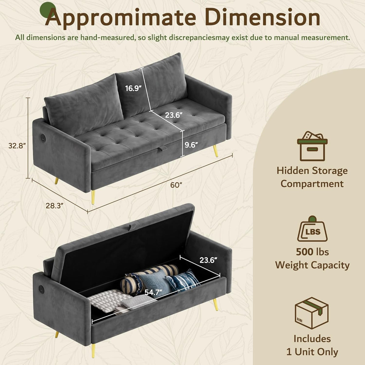 Storage Loveseat with USB Charging