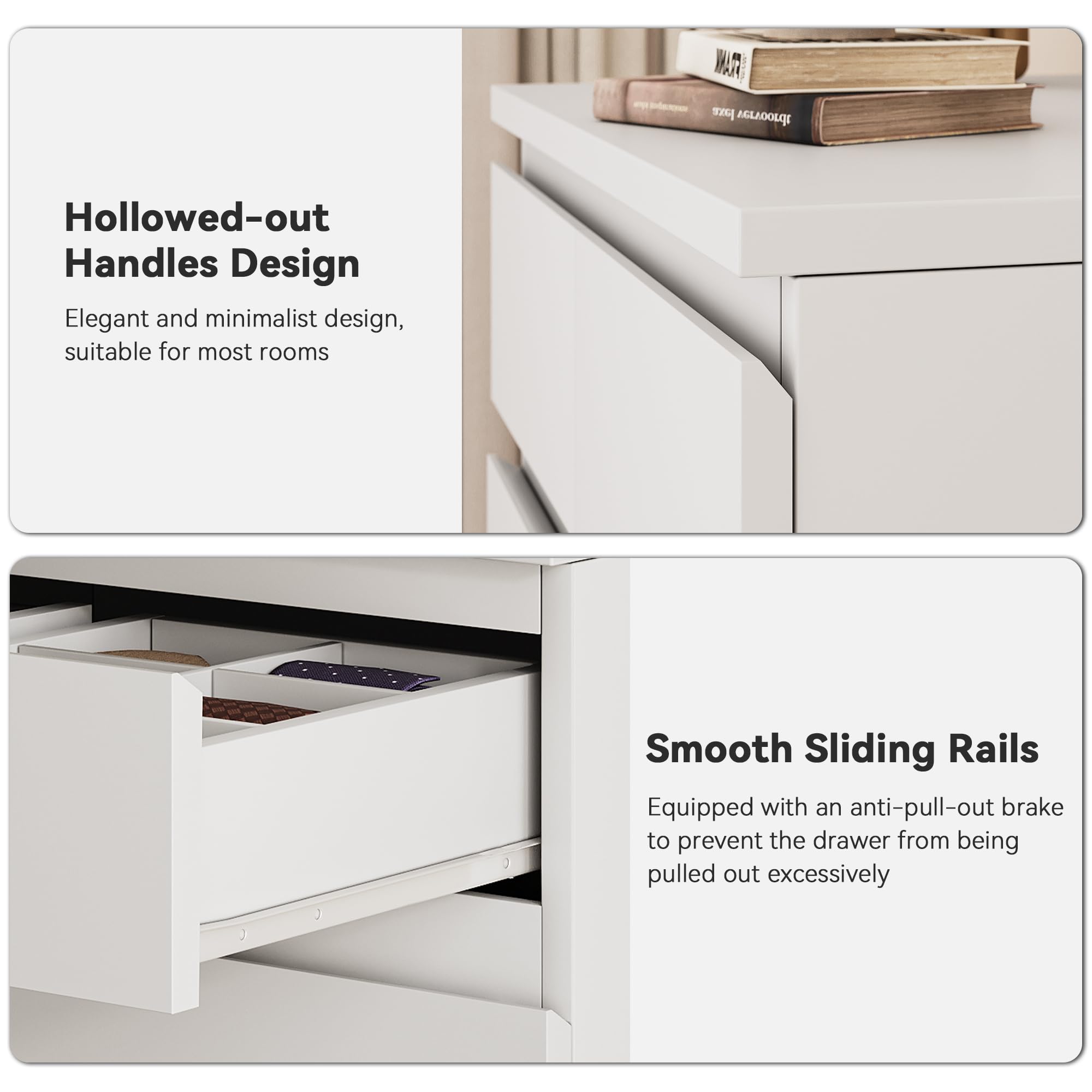 Jocoevol White Tall 6 Drawer Dresser for Bedroom,Dressers & Chests of Drawers with Jewelry Storage,Wood Storage Dresser with Deep Drawers for Living Room Hallway Entryway(40.75" L*23.62" W*15.75")