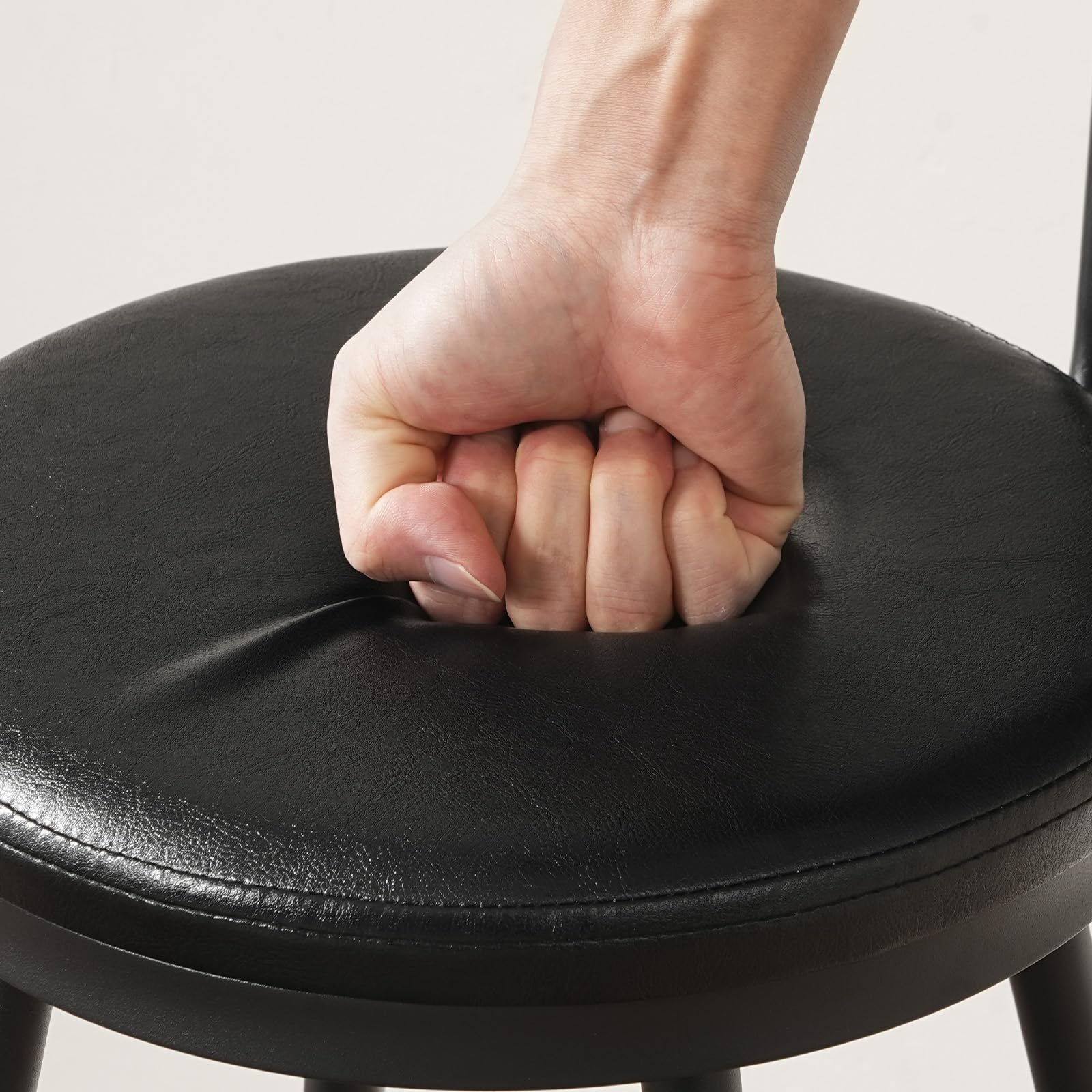 Black PU Bar Stools with Backrest & Footrest, Set of 2