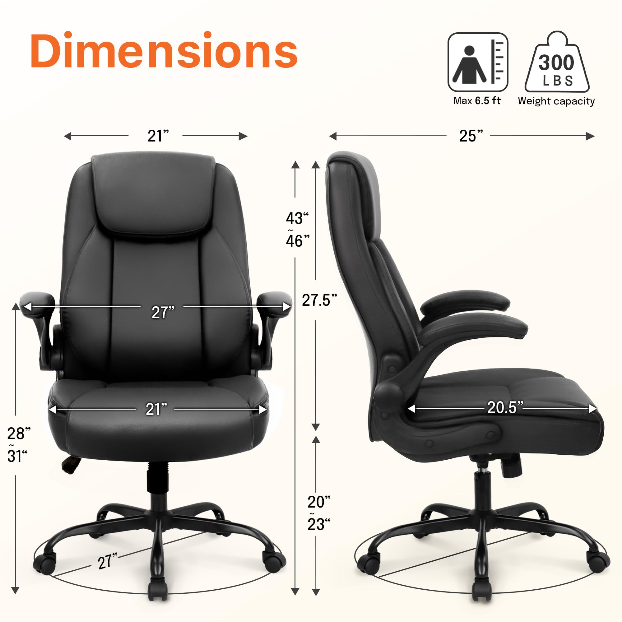 High Back Ergonomic Office Chair with Flip-Up Arms