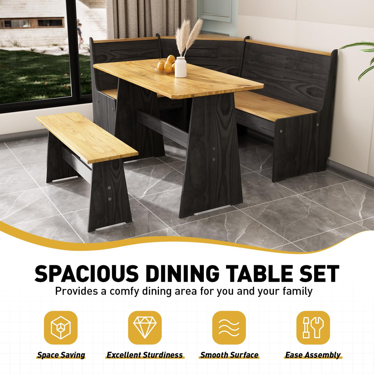 Breakfast Nook Table Set Kitchen - Corner Dining Table Set for 4-6 people
