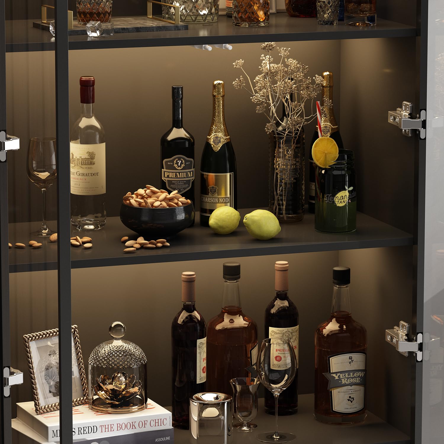 4-Tier Bookcase with Glass Doors & LED Lights