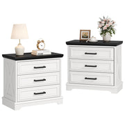 3-Drawer Farmhouse Nightstand with Charging Station