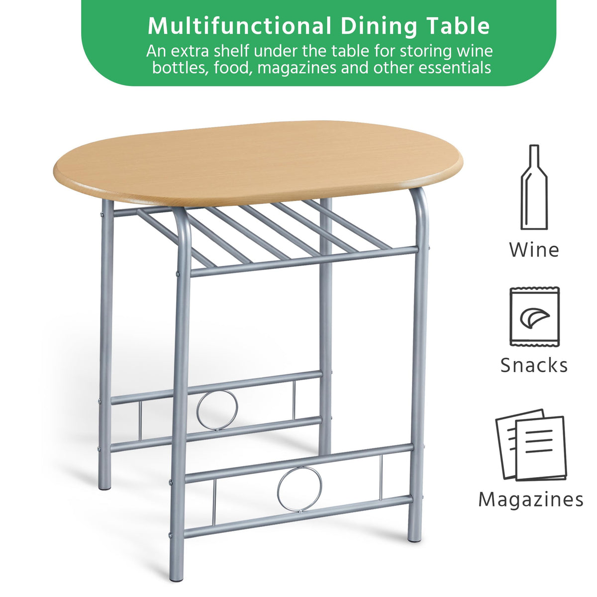 Yaheetech 3 Piece Dining Table Set for 2, Small Table and Chairs, Natural