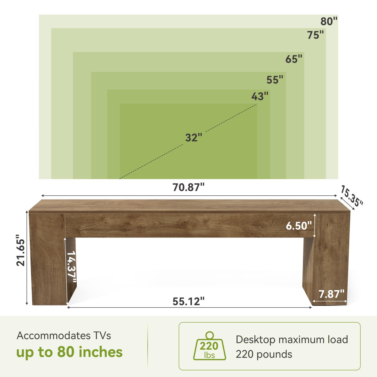 LITTLE TREE 70.8" TV Stand, Wooden Entertainment Center, Low TV Console Table for TVs Up to 80", Modern Chic Entertainment Center for Living Room, Bedroom, Apartment, Rustic Brown, Easy Assembly