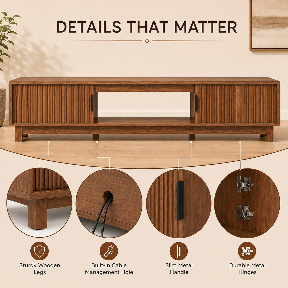 Fluted Wood TV Stand