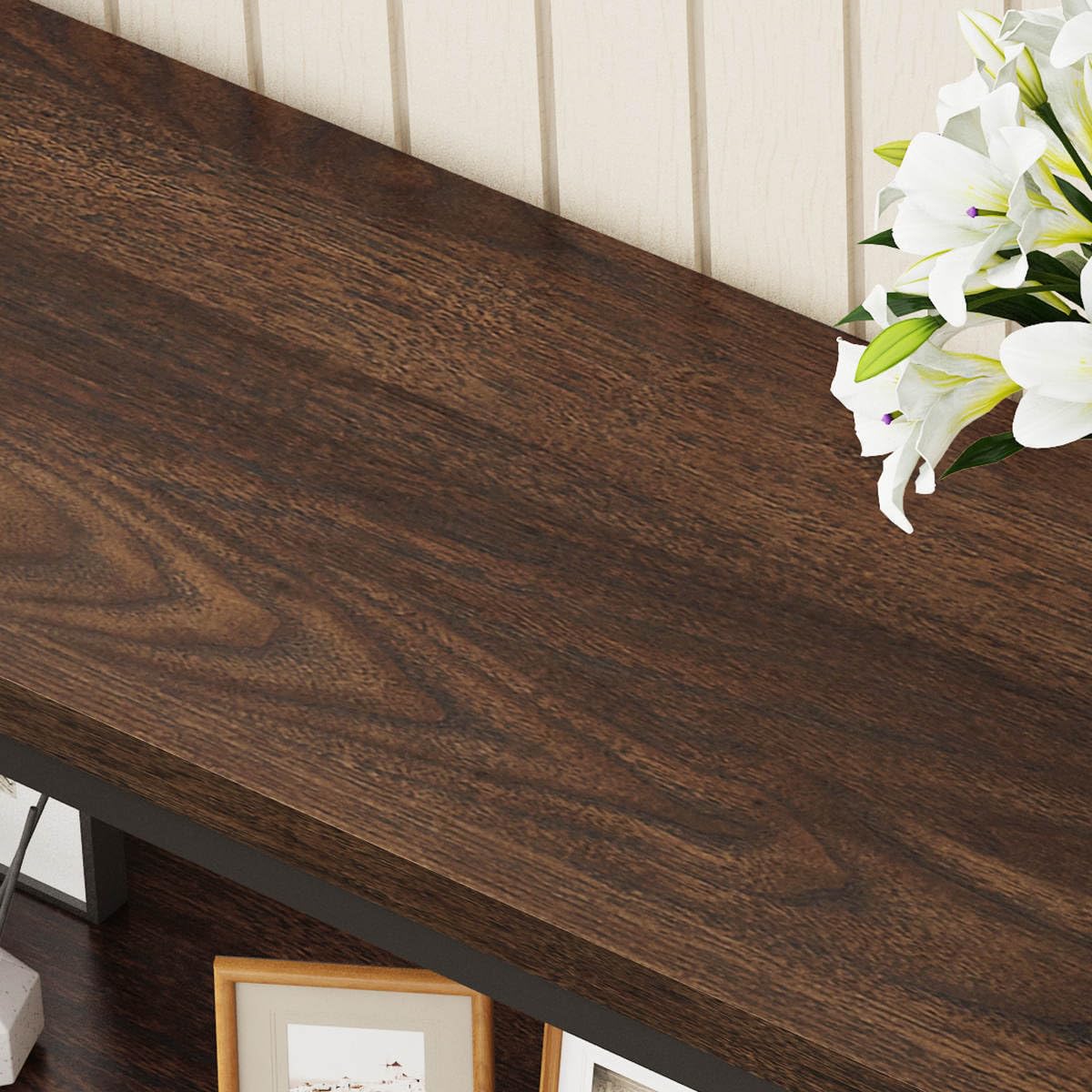 FATORRI Console Table for Entryway, 55 Inch Modern Entry Table with 3 Tier Shelves, Couch Tables Behind Sofa for Living Room, Dark Walnut