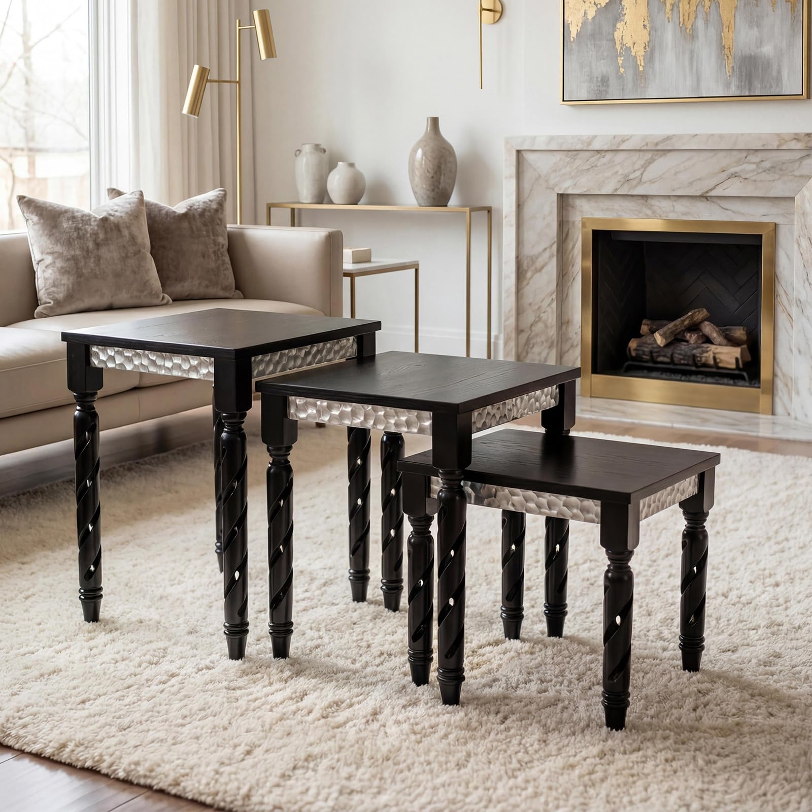 3-Piece Nesting Side Tables Set, Mid-Century Modern
