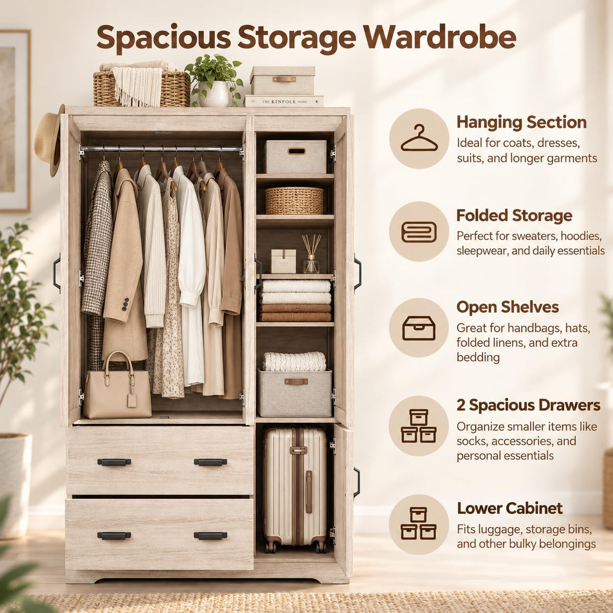 LIKIMIO 70" Freestanding Wardrobe Closet (Natural Oak)