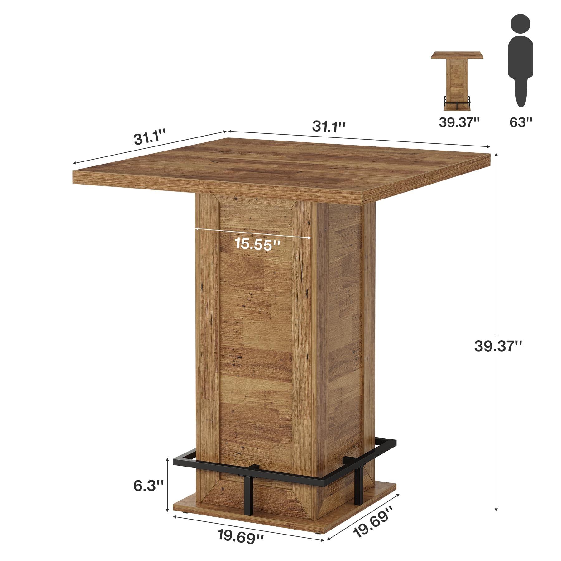 Square Bar Table – Industrial High Top Pub Table