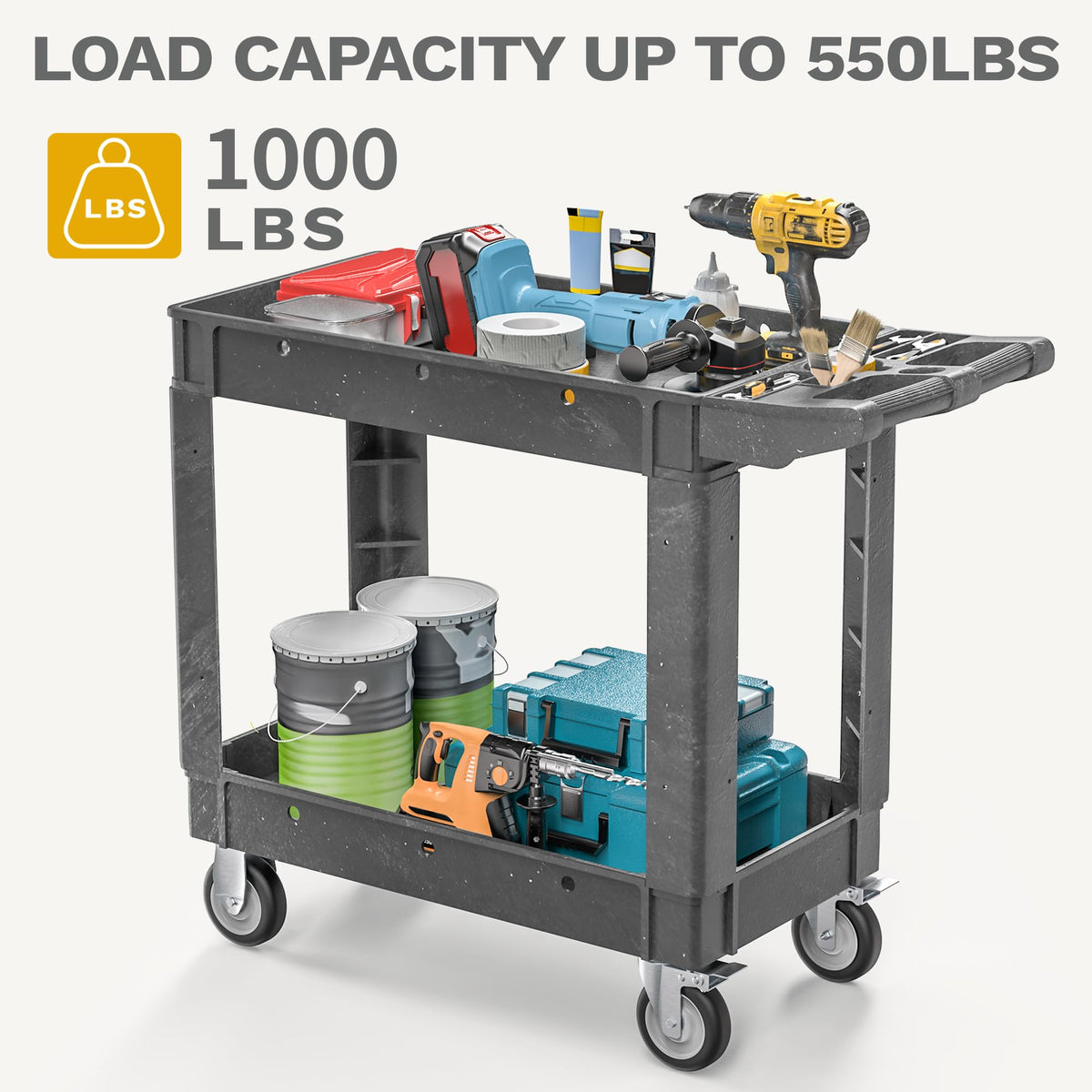DWVO 40 x 17 in Heavy Duty Rolling Utility Cart on Wheels, Grey
