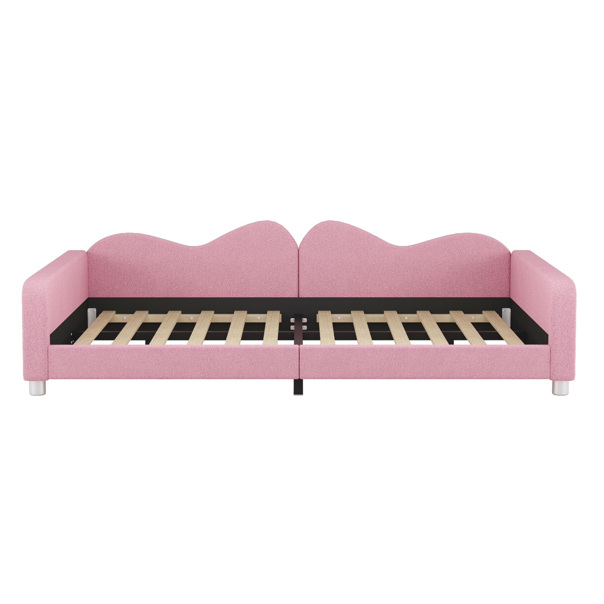 Harper & Bright Designs Full Size Upholstered Daybed, Sherpa Fabric Sofabed with Cloud-Shaped Backrest, No Box-Spring Needed, Pink