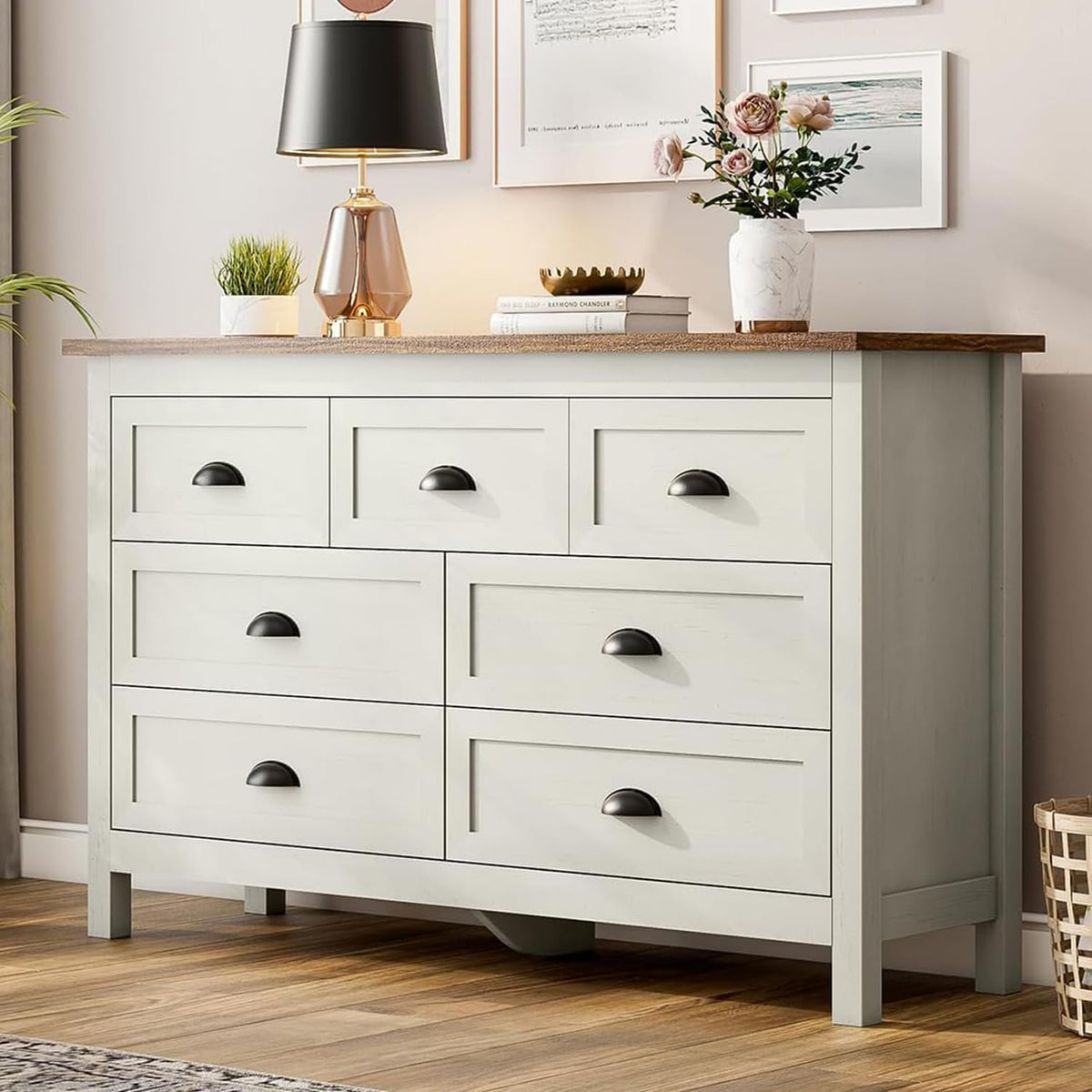 Antique White Dresser & Nightstand Set