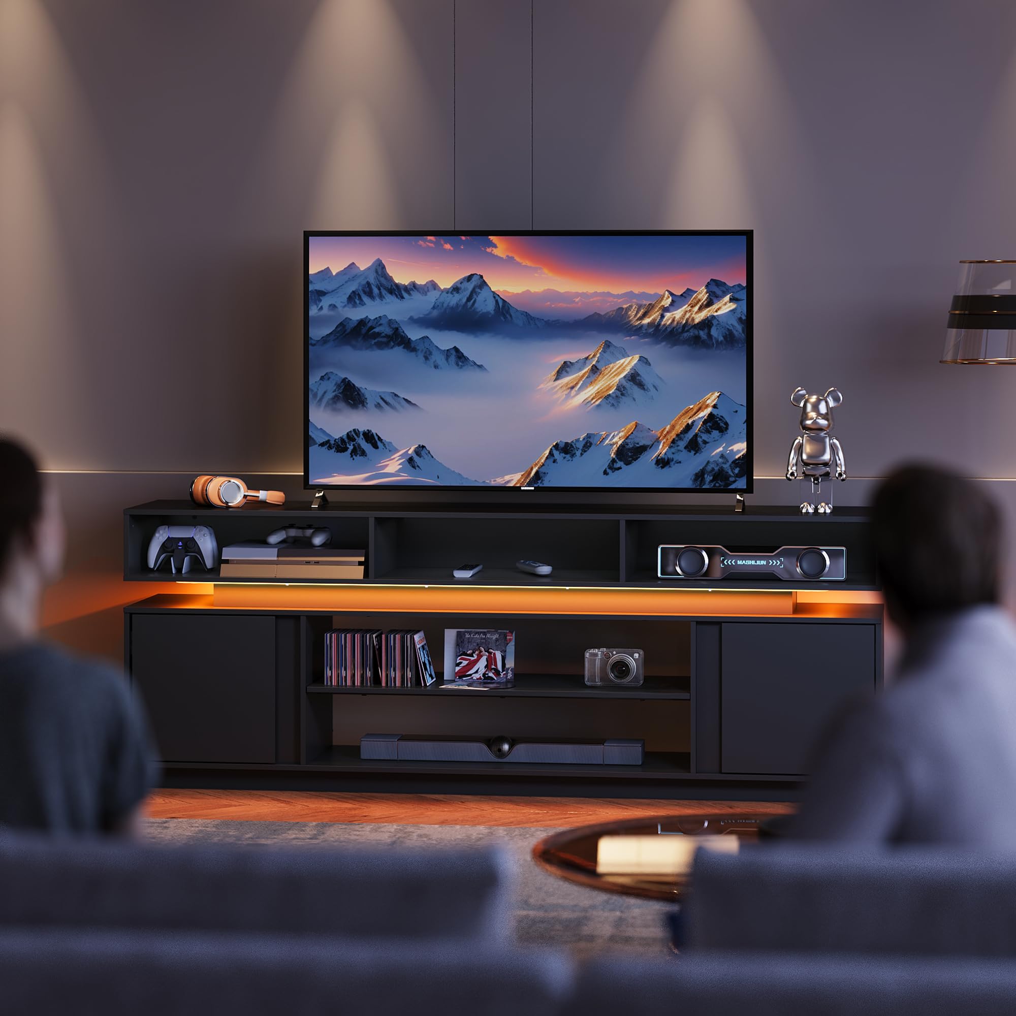 68" TV Stand with LED Lights & Storage Cabinets