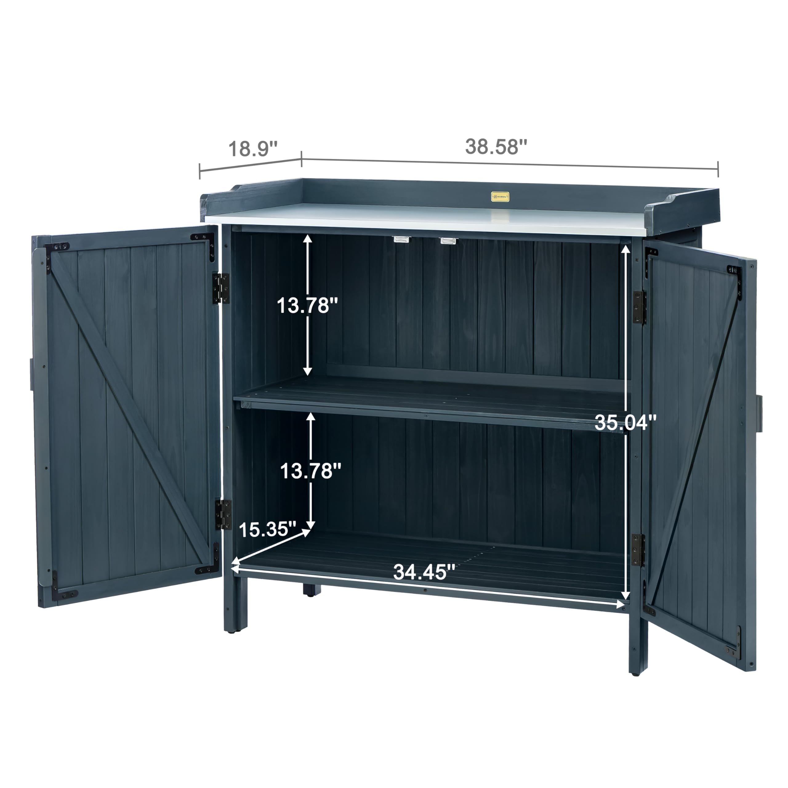 Outdoor Storage Cabinet with Potting Bench & Metal Tabletop