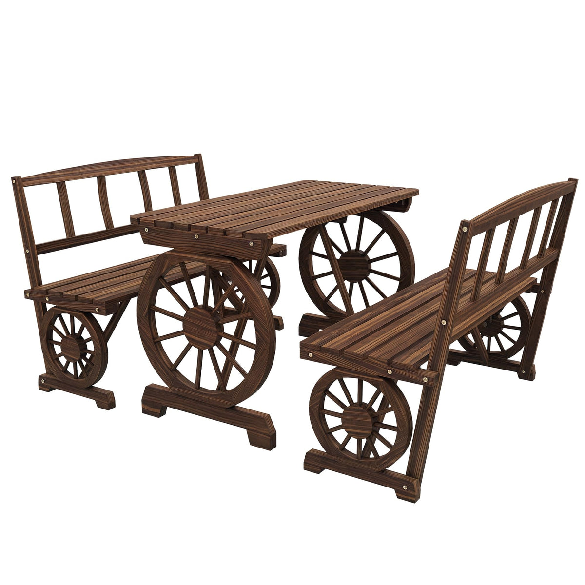Outsunny Outdoor Table and Chairs for 4 People 3 Piece Carbonized
