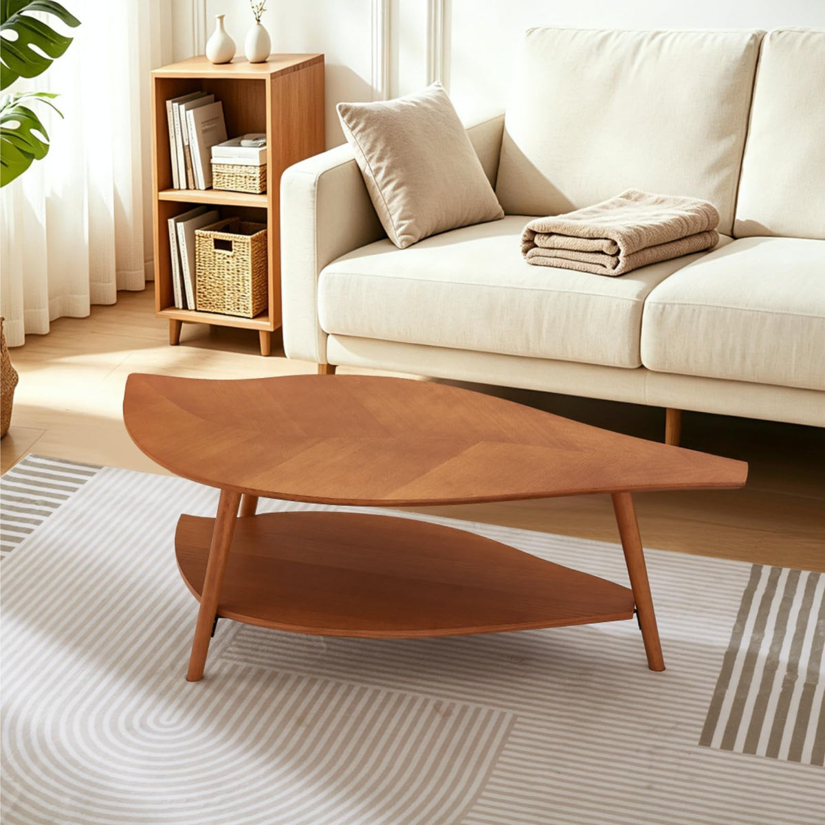 DURISEN Leaf Coffee Table with Storage,Mid Century Modern Coffee Table