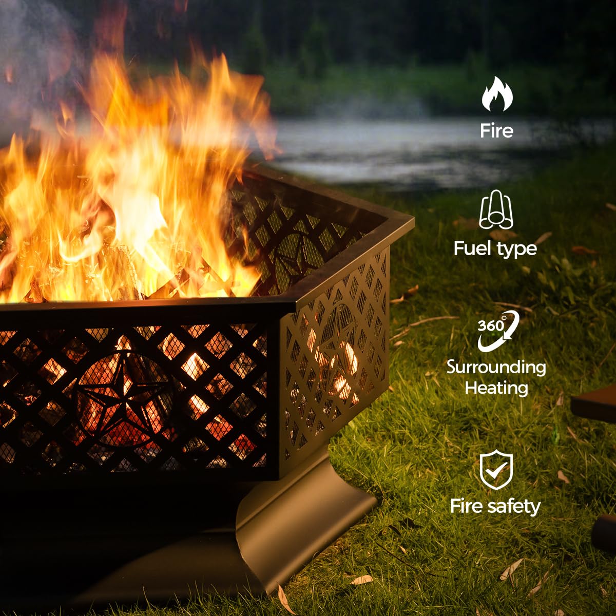 Panovue 33 Inch Outdoor Fire Pit with Spark Screen Wood Burning