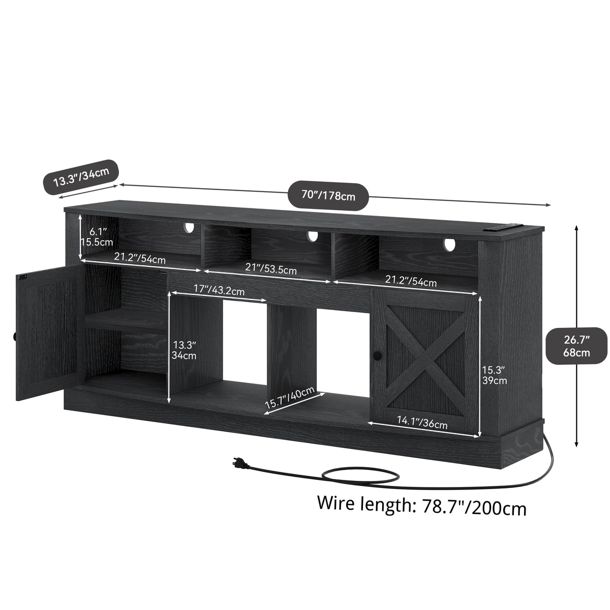 Black Farmhouse LED TV Stand