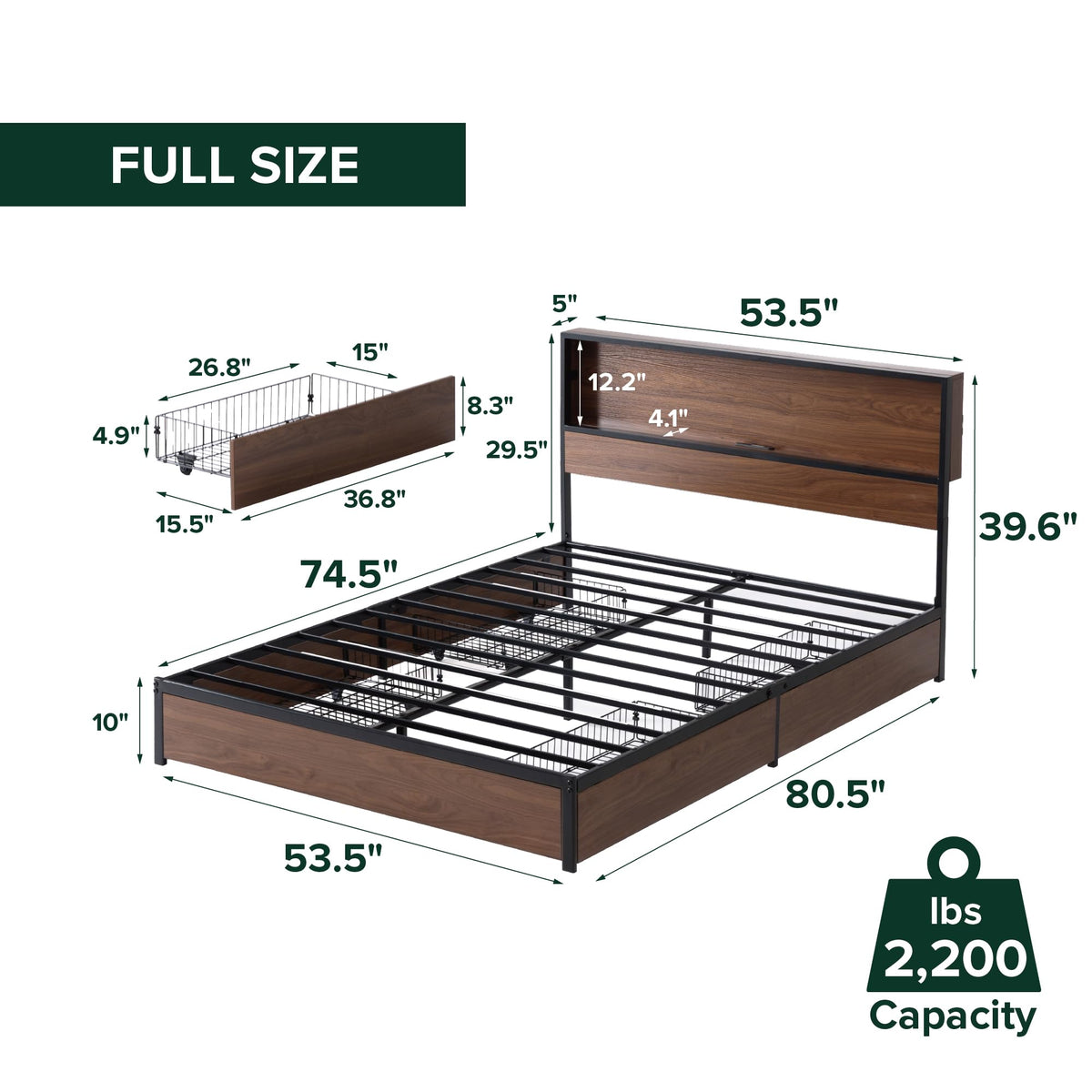 Zinus Kai Platform Bed Frame, Four Underbed Storage Drawers, Full
