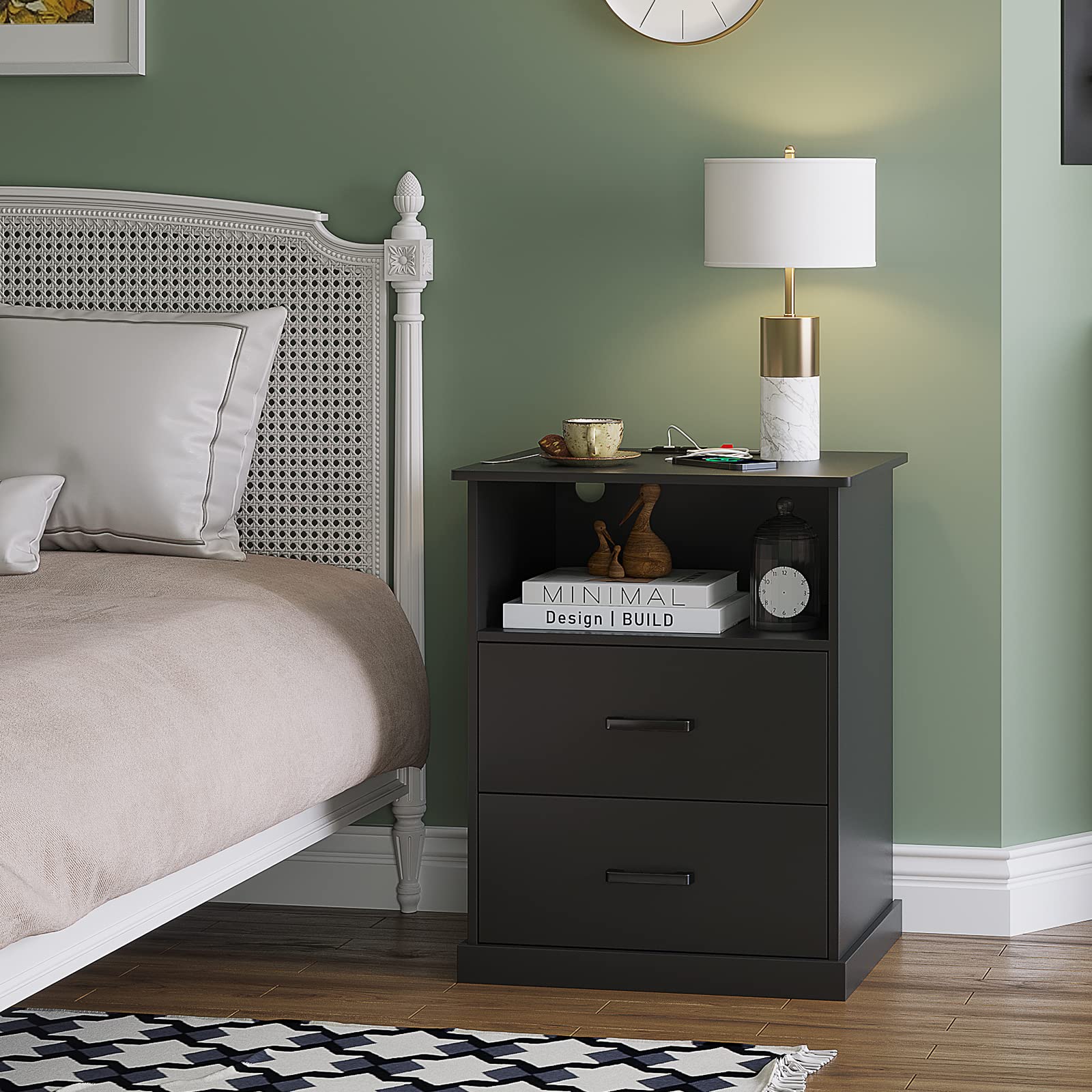 Nightstand with Charging Station & Storage Drawers