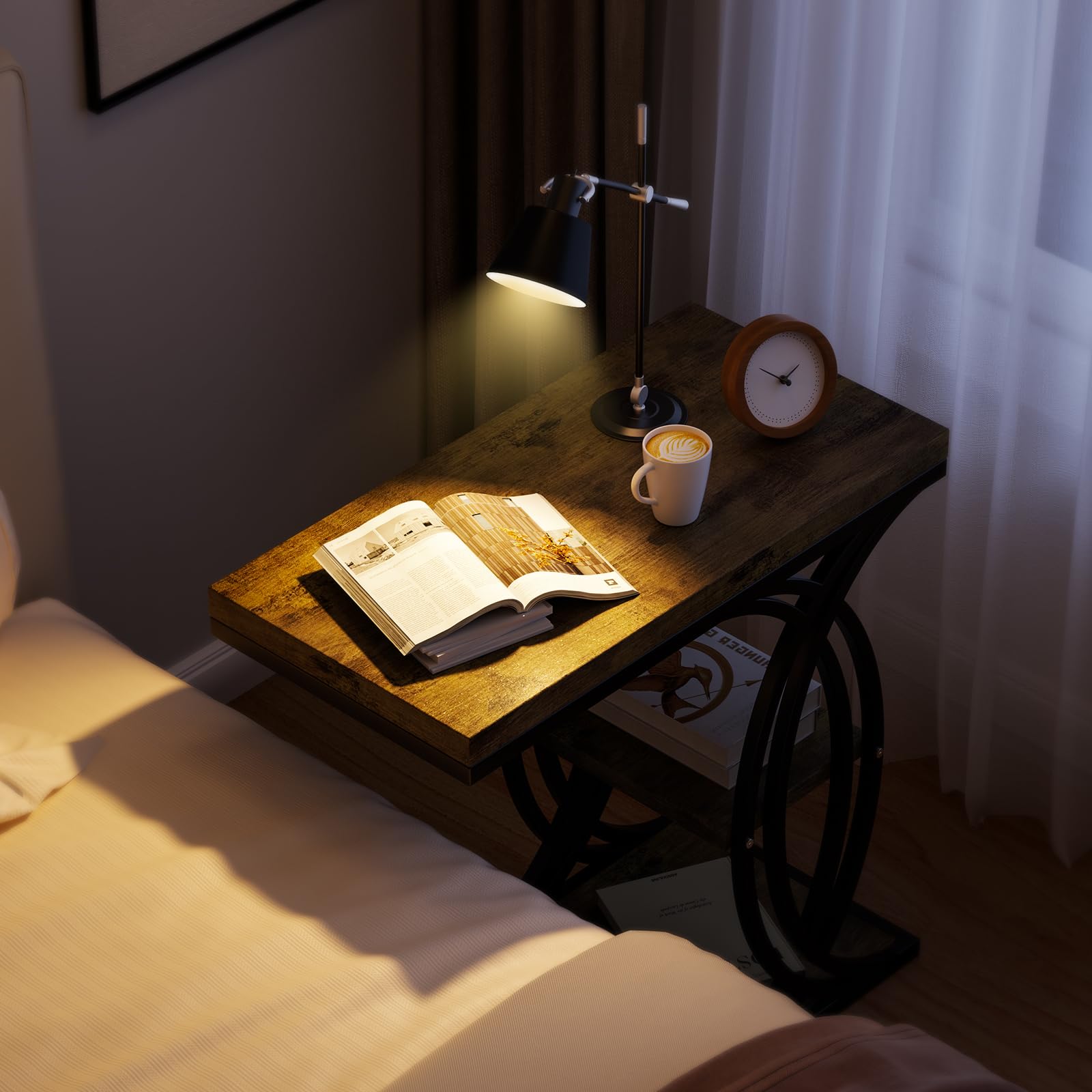 C-Shaped 3-Tier End Table with Metal Frame