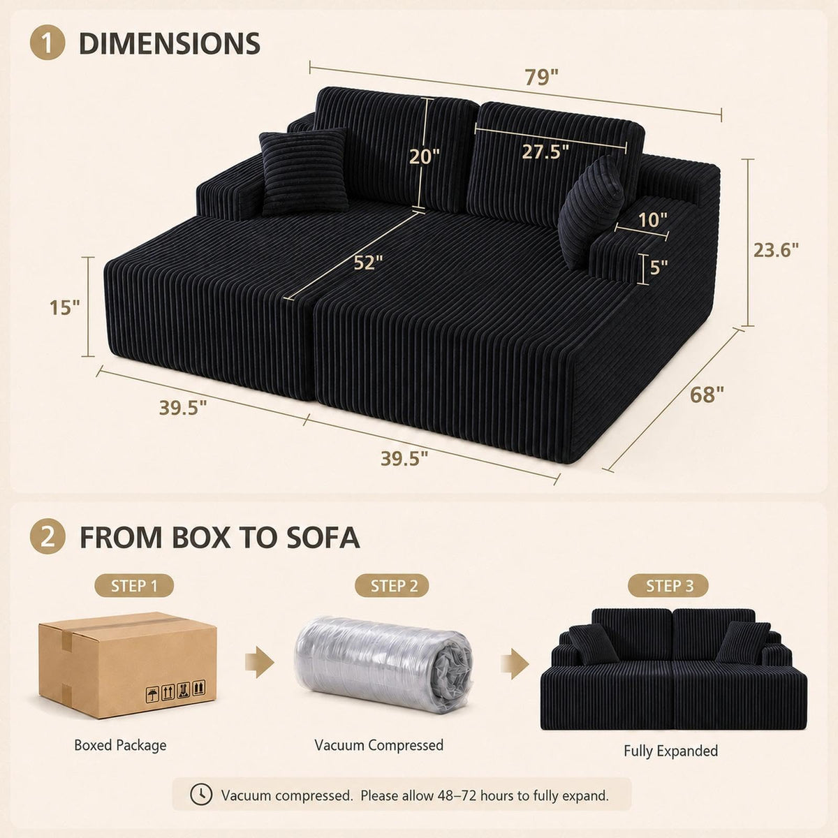WHGBJA 3 in 1 Sofa Bed Couch for Living Room/Bedroom, Convertible, Modular