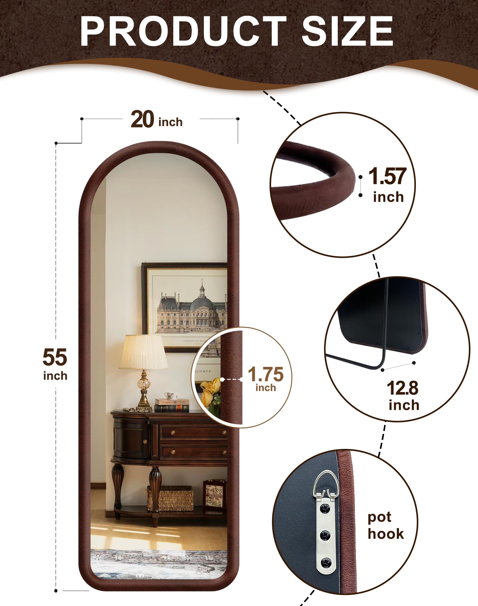 Arched Full Length Mirror with Velvet Frame