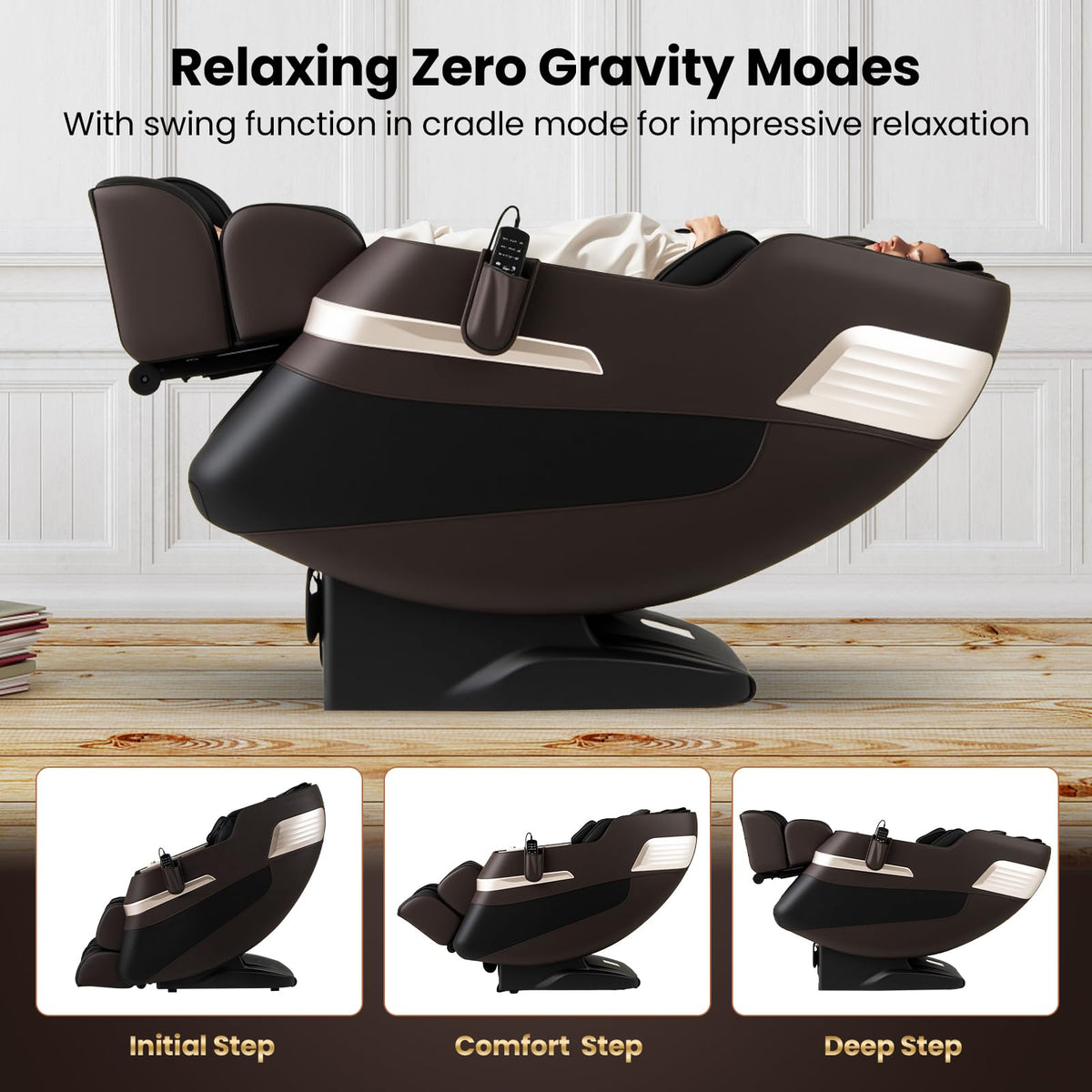 COSTWAY Full Body Massage Chair, Dual SL Tracks Zero Gravity Massage Recliner with Airbags, Waist Heater, Foot Rollers, Voice Control, Auto Body Scan, Retractable Calf Frame, Installation-Free Design