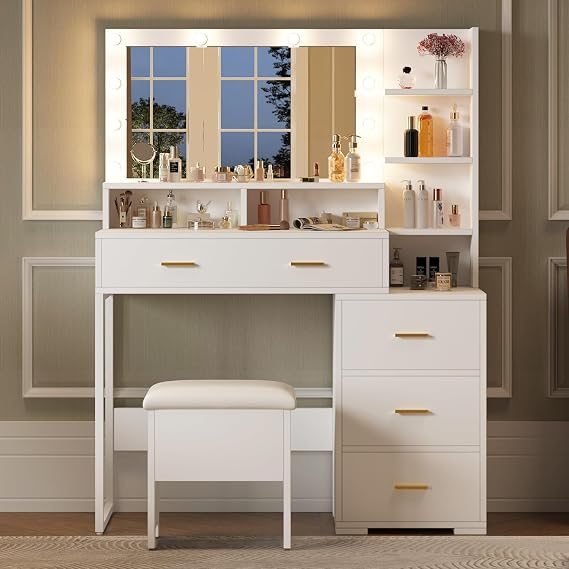 Vanity Desk with Mirror & LED Lights