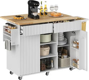 Rolling Kitchen Island with Drop Leaf & Storage