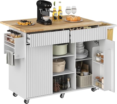 Rolling Kitchen Island with Drop Leaf & Storage