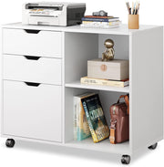 3-Drawer Mobile File Cabinet with Open Shelves