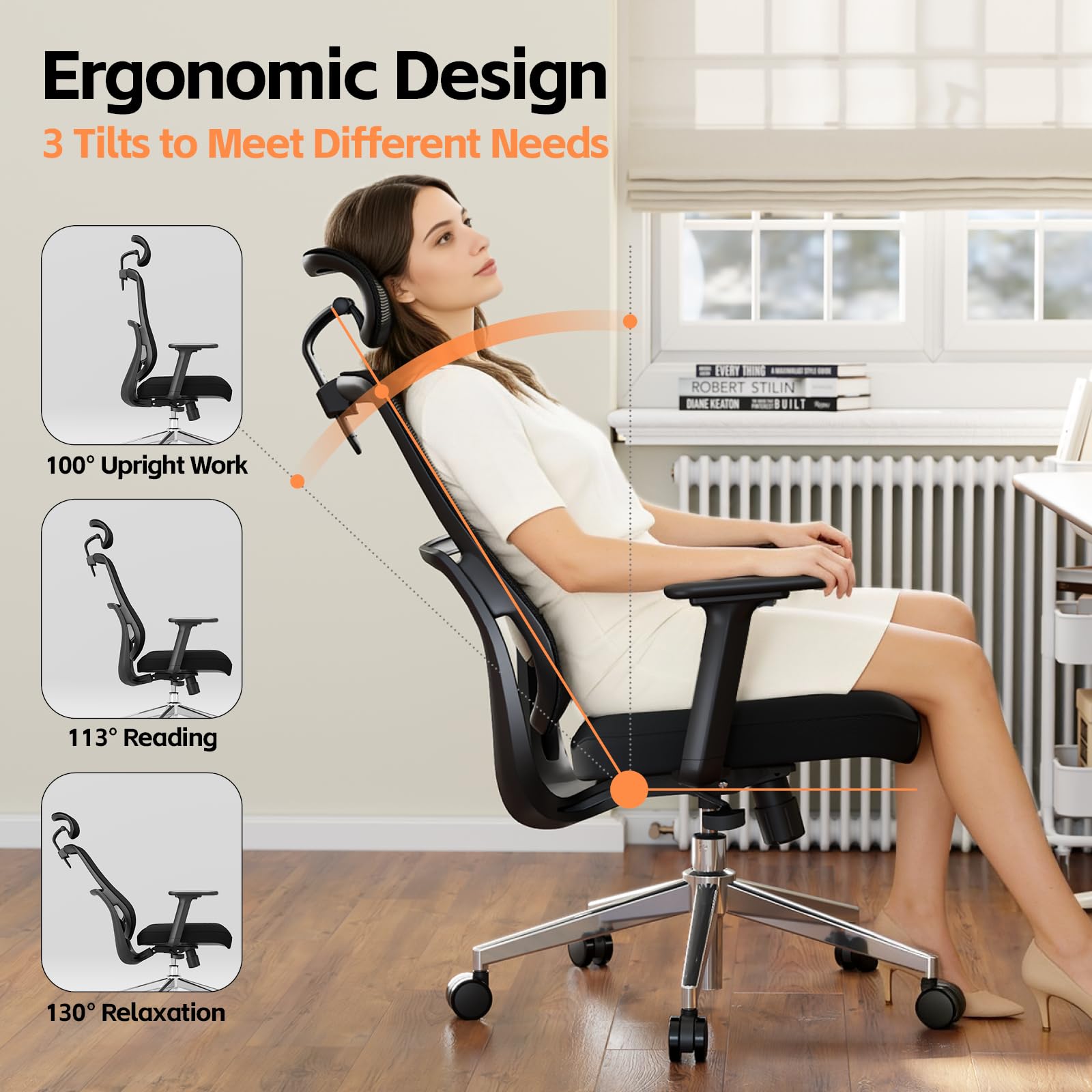 Ergonomic High-Back Office Chair with 3D Lumbar Support