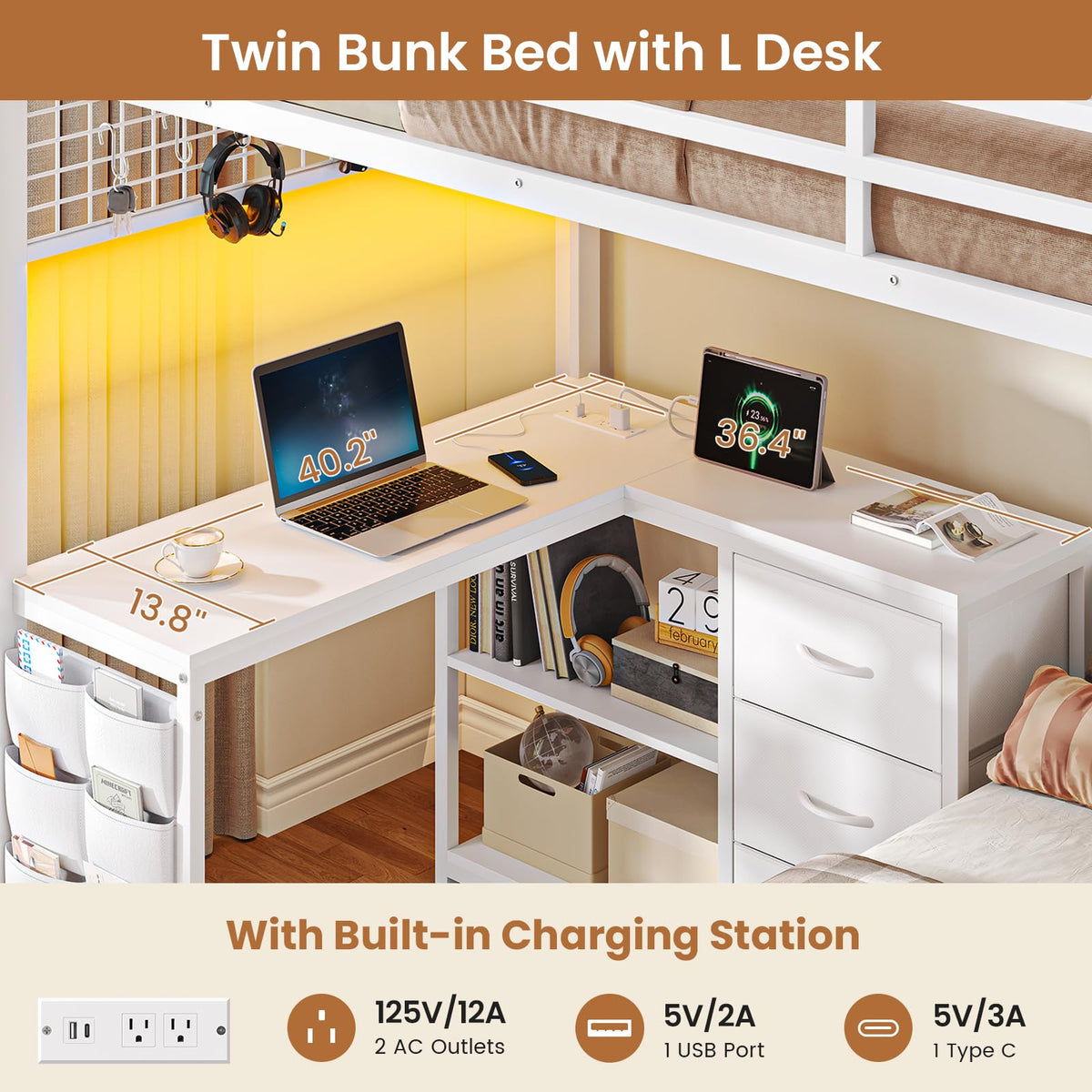 Twin Over Twin Bunk Bed with Desk