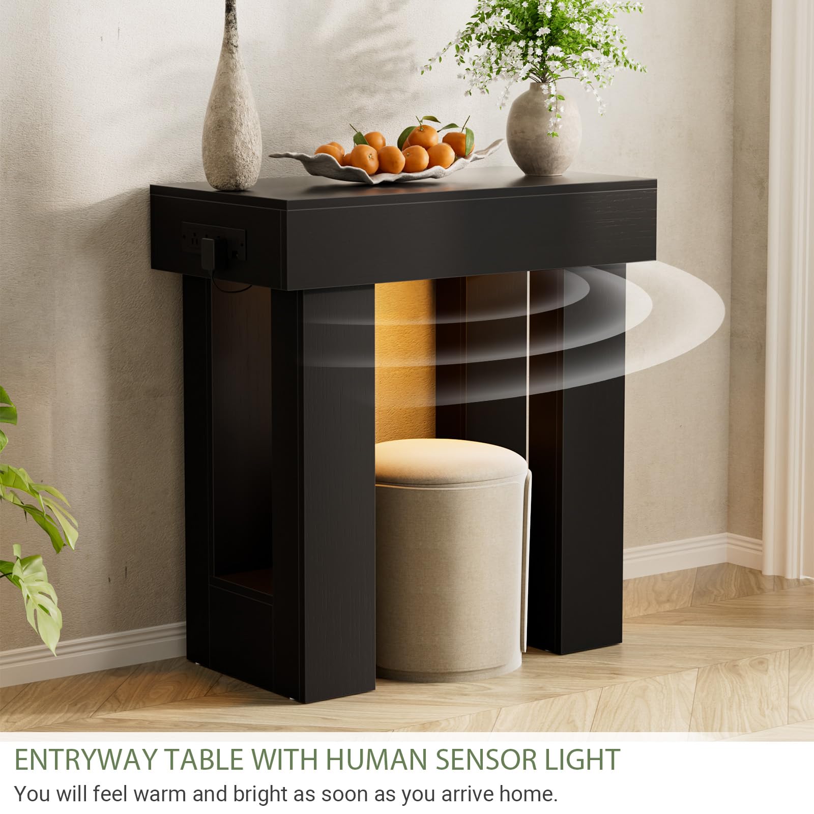 Unikito 32" Entryway Table with Socket and Sensor Light, Narrow Console Table with Storage Behind Couch, Farmhouse Entryway Table for Hallway, Behind the Couch, Living Room, Foyer