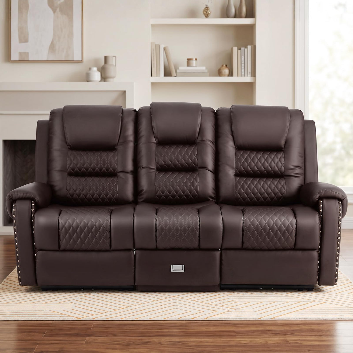 3 Seat Power Loveseat Recliner Sofa, Home Theater Seating with Massage Heat