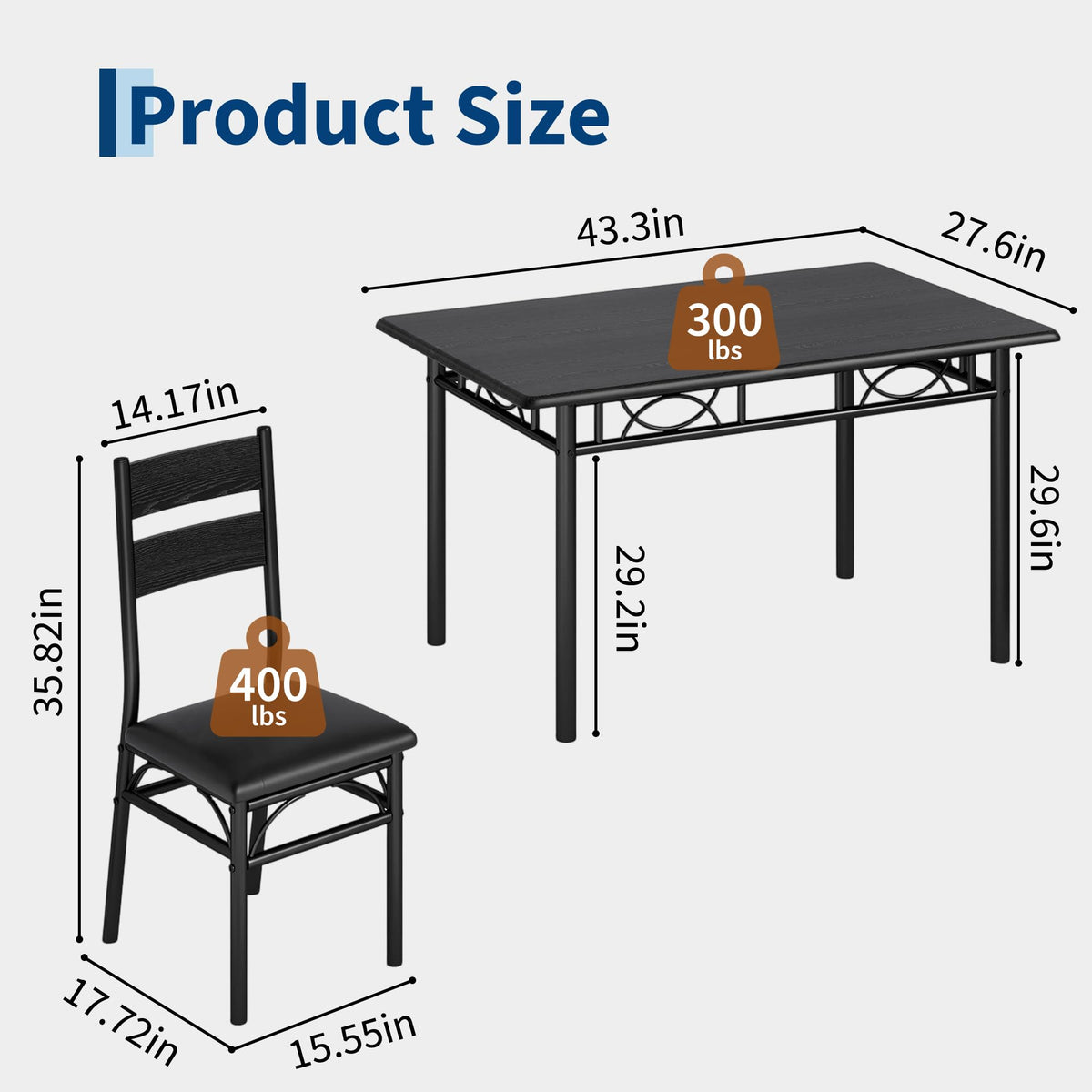 IDEALHOUSE 5 Piece Dining Table Set for 4, Rectangular Kitchen Table Set
