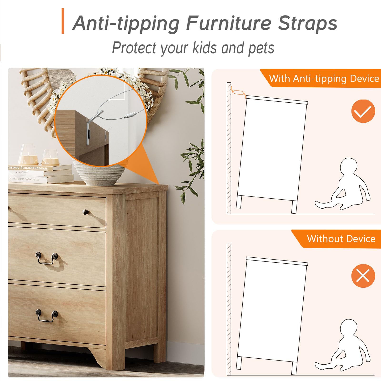 WAMPAT 3 Drawer Dresser Set of 2, 63“ Large Farmhouse Dresser for Bedroom with Wide Chest of Drawers,Oak Wooden Dressers Nightstand Cabinet for Bedroom, Living Room, Hallway, Office