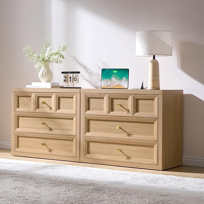 Modern 3-Drawer Nightstand Set of 2 with Charging Station