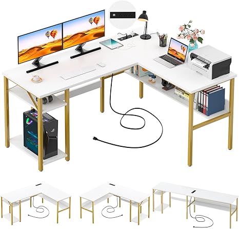 L-Shaped Desk with Power Outlets & USB Ports