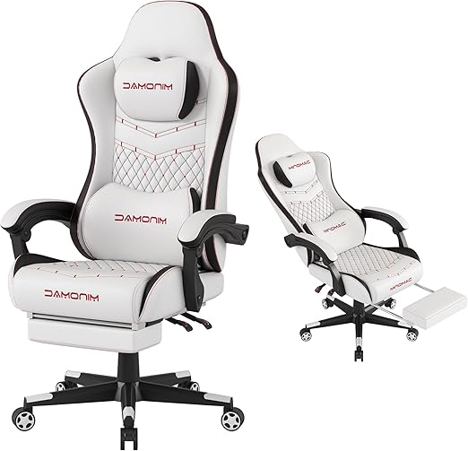 Ergonomic Gaming Chair with Retractable Footrest