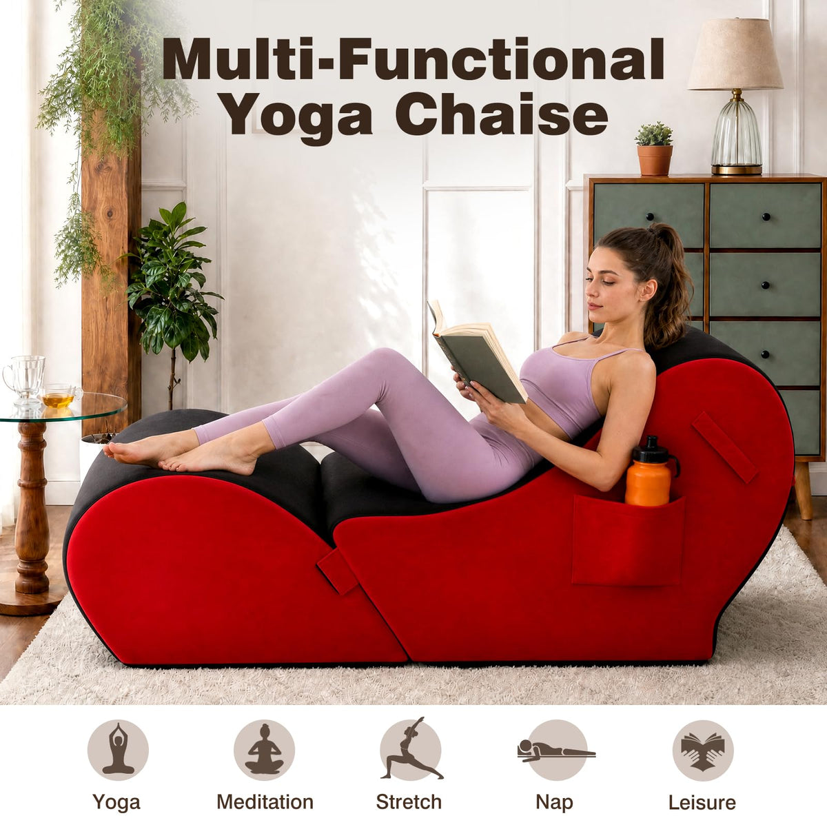 2-in-1 Convertible Yoga Chaise, Heart-Shaped Lounge Sofa for Stretching