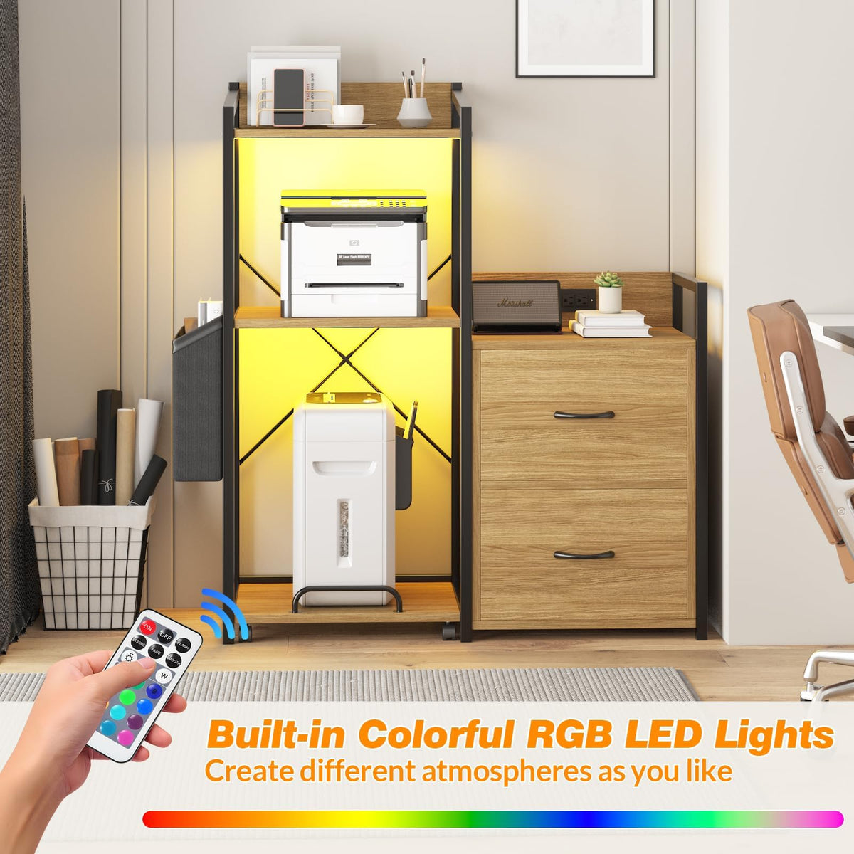 2-Drawer File Cabinet with LED Lights