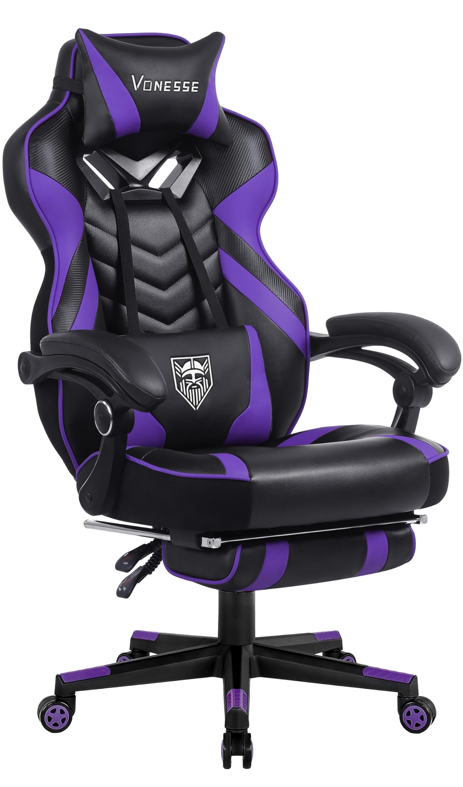 Vonesse Gaming Chair, Big and Tall Gaming Chair with Footrest and Massage, Gaming Chairs for Adults with Lumbar Support, Ergonomic High Back Computer Chair with Pocket Spring Cushion (Purple/Black)
