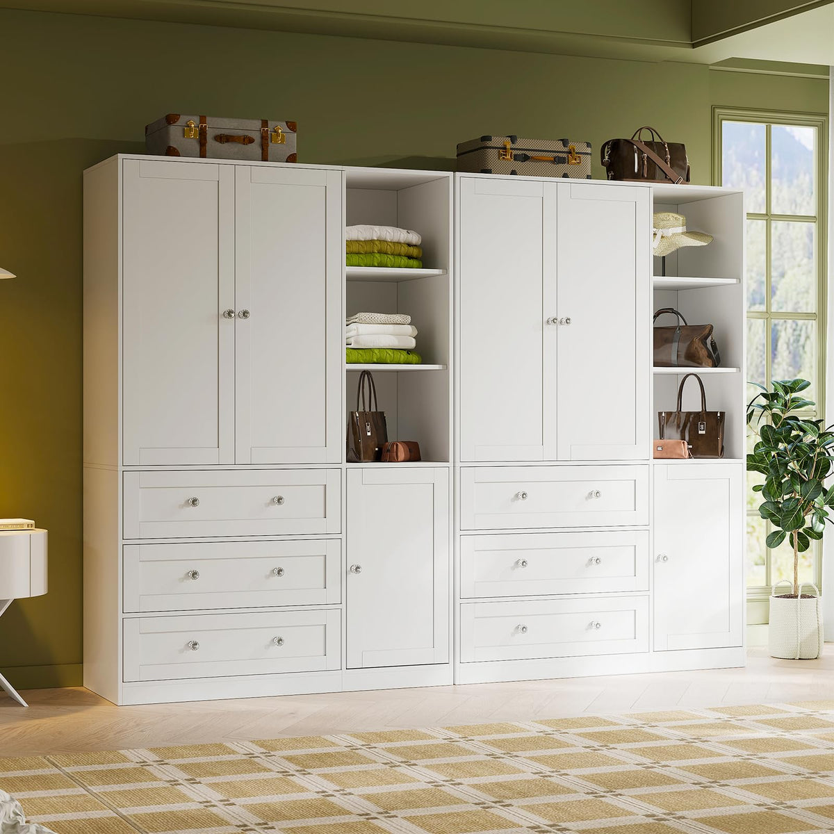 VOWNER 71"H Armoire Wardrobe Closet with Mirror and Open Shelves (1, White)
