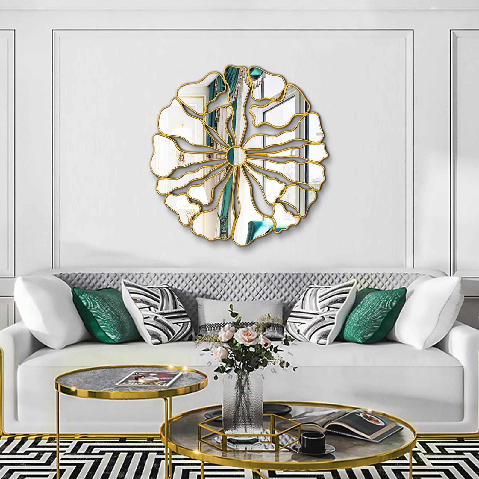 32" Round Floral Gold Wall Mirror