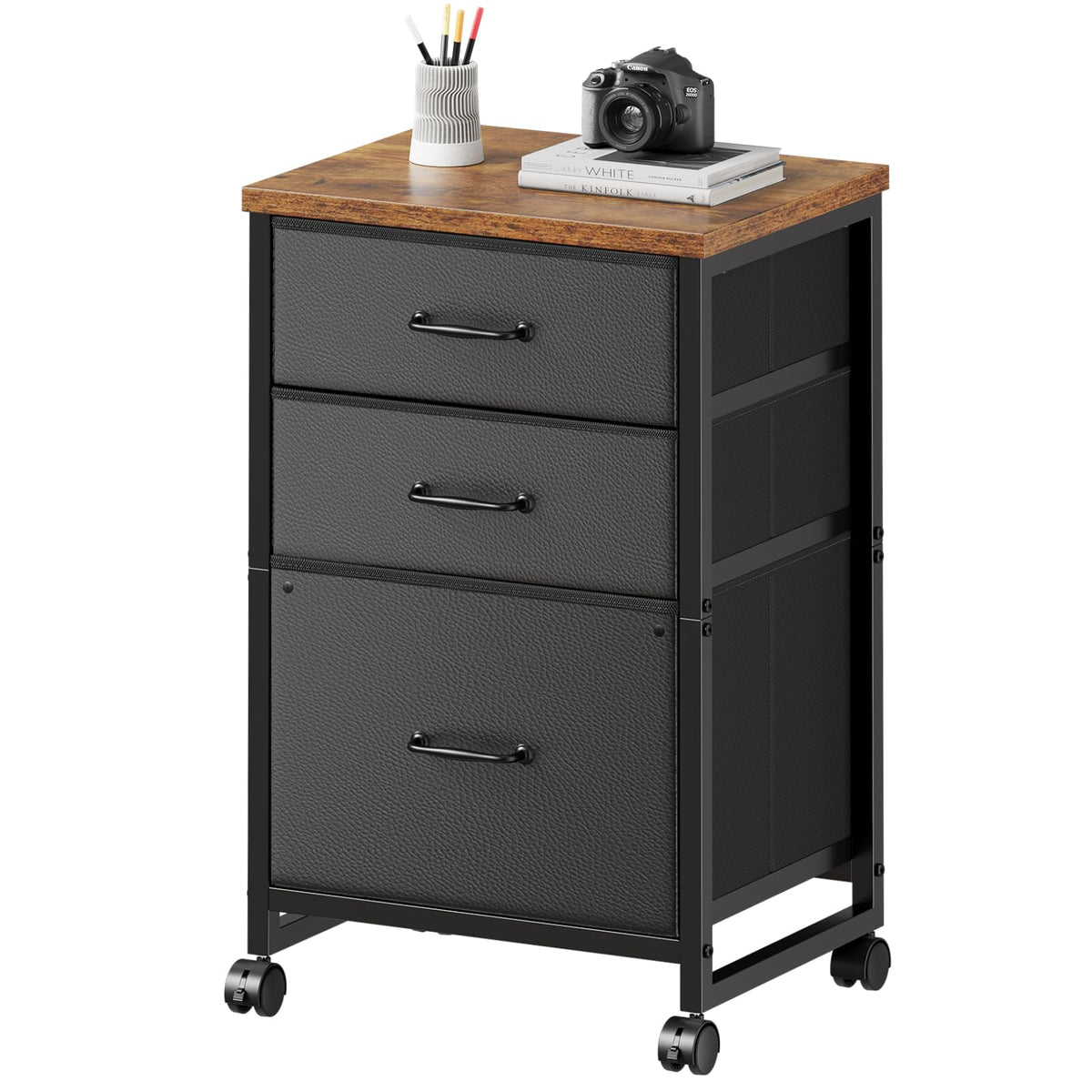 Maihail 3 Drawer Mobile File Cabinet on Wheels Fits A4 Size for Home Office