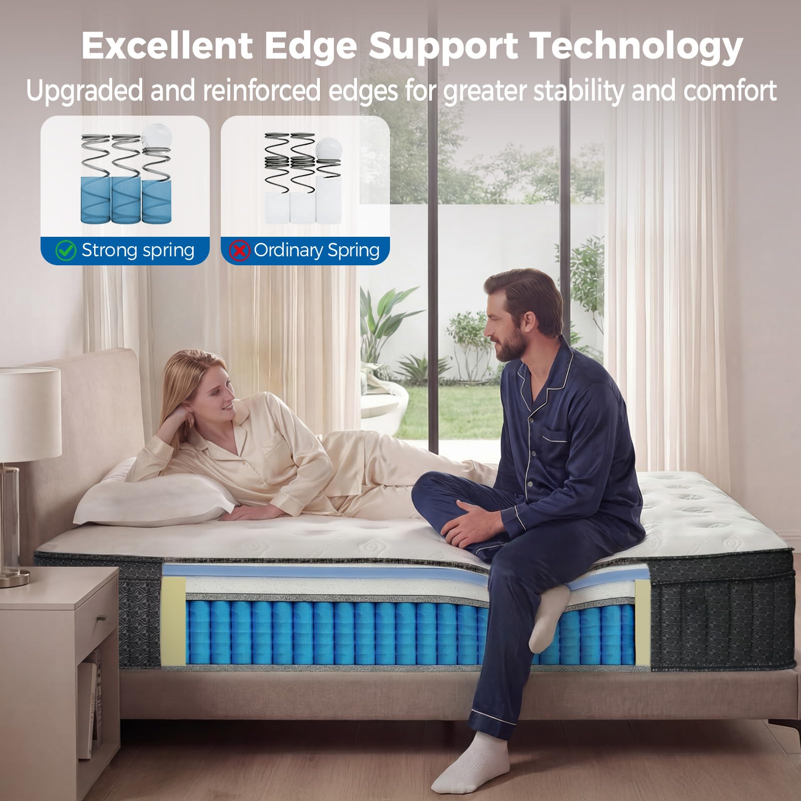 Ailis Queen Mattress, 12 Inch Queen Hybrid Mattress in a Box, Medium Firm with Upgraded Pocket Springs for Superior Motion Isolation, Strong Edge Support & Breathable Comfort