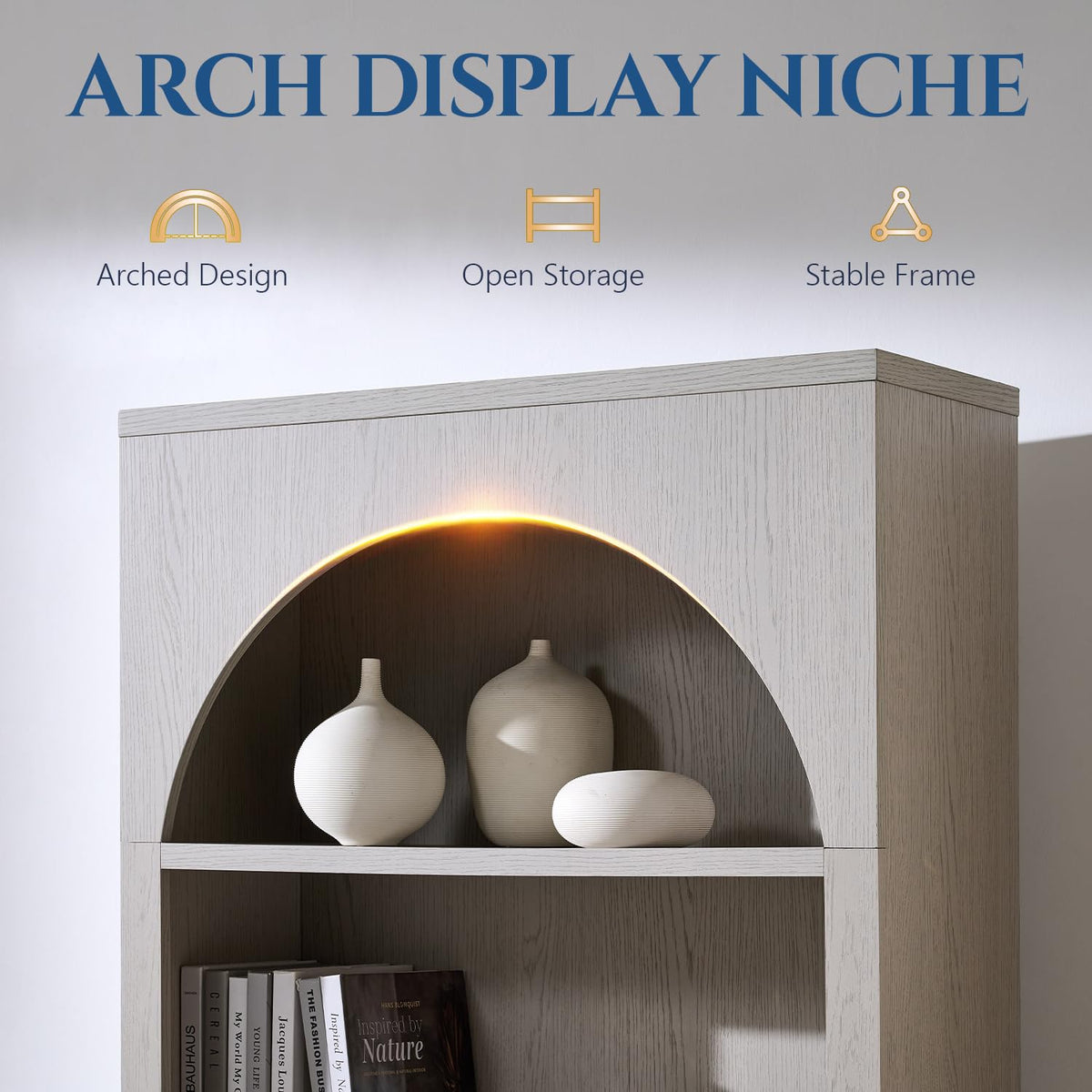Light Grey Arched Bookcase